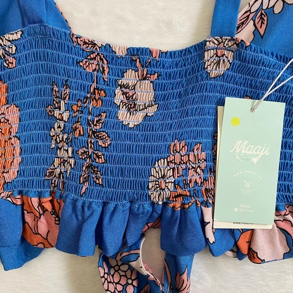 Maaji Floret Kelsey Cover-Up Top, Blue/Orange/Pink Floral, Medium, NWT - Picture 10 of 16